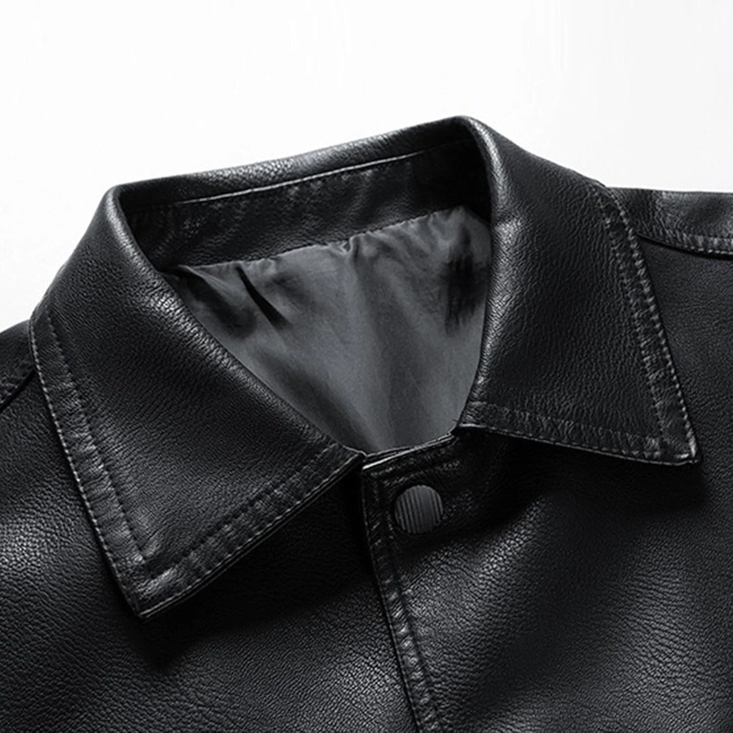 Кожаная куртка мужская Pu легкая с молнией и карманами Slim Fit деловая повседневная Generic, черный — фото 2