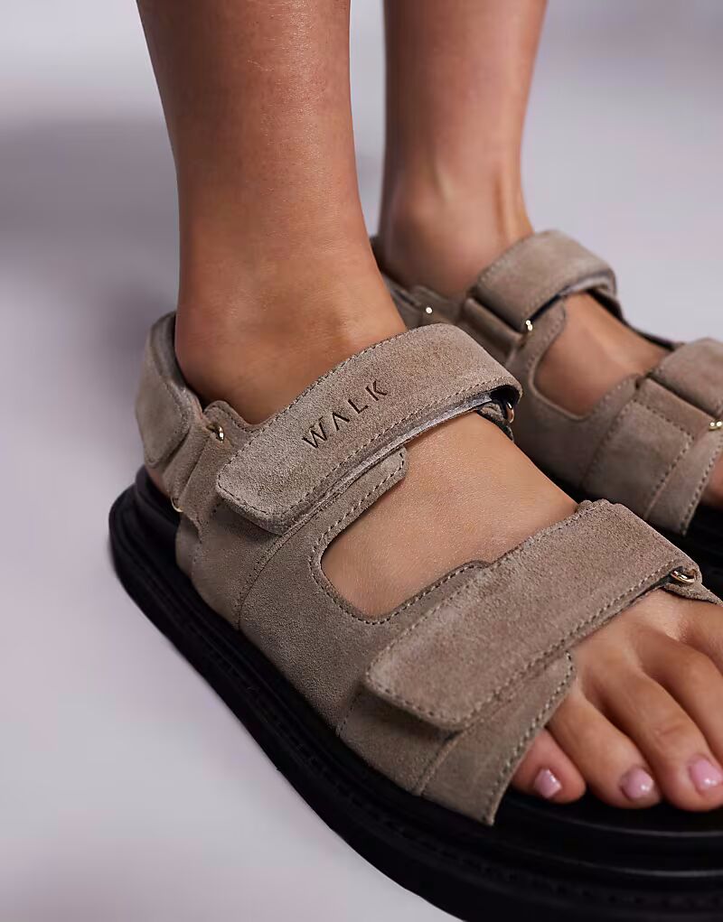 Сандалии на липучках Walk London Budapest из замши цвета камня — фото 3