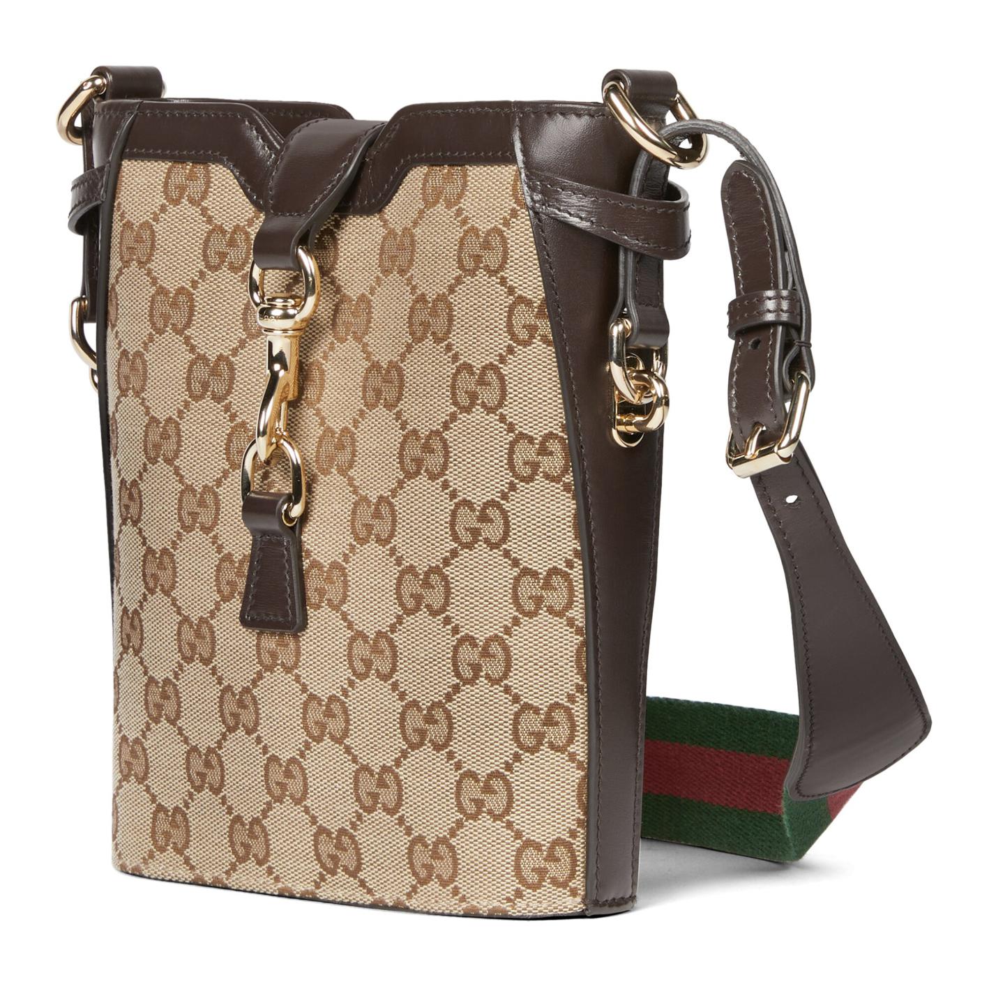 Женская сумка-ведро GUCCI из канваса с кожаной отделкой — фото 2