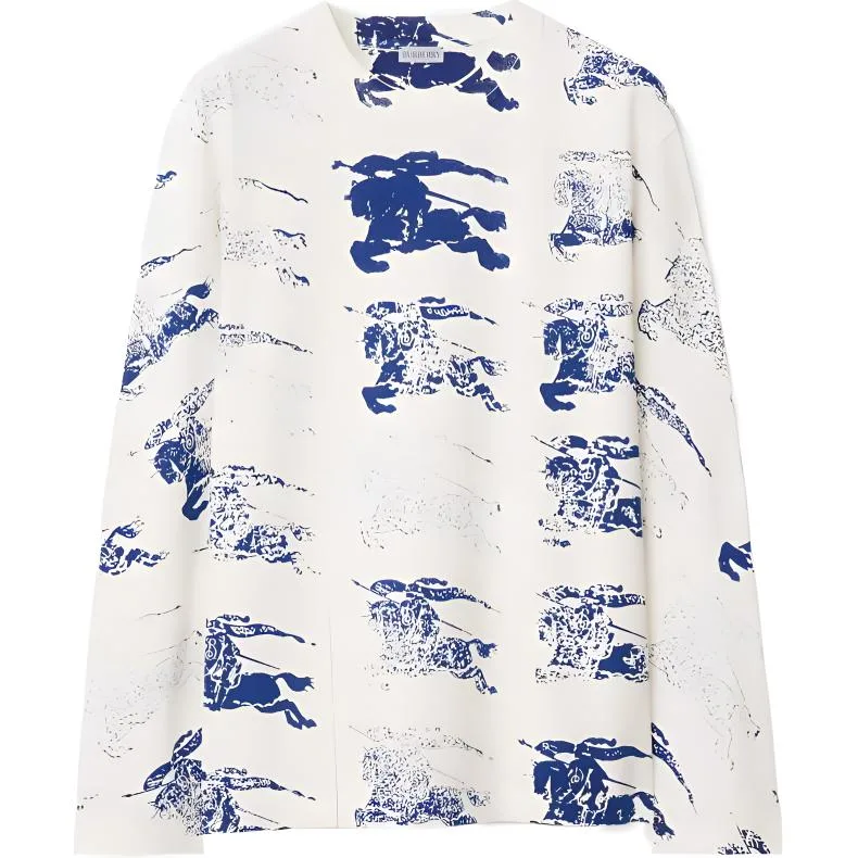 Футболка с длинным рукавом Burberry с принтом логотипа, стиль главной улицы, Rain Color