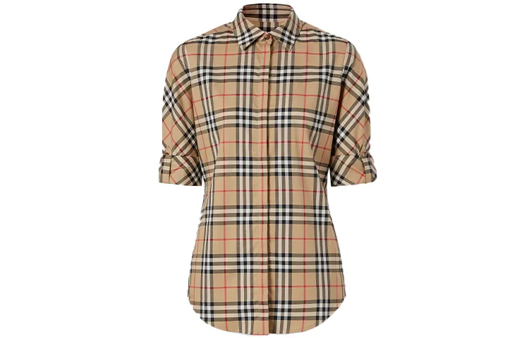 Рубашка Burberry, винтажная, клетчатая, бежевый — фото 4