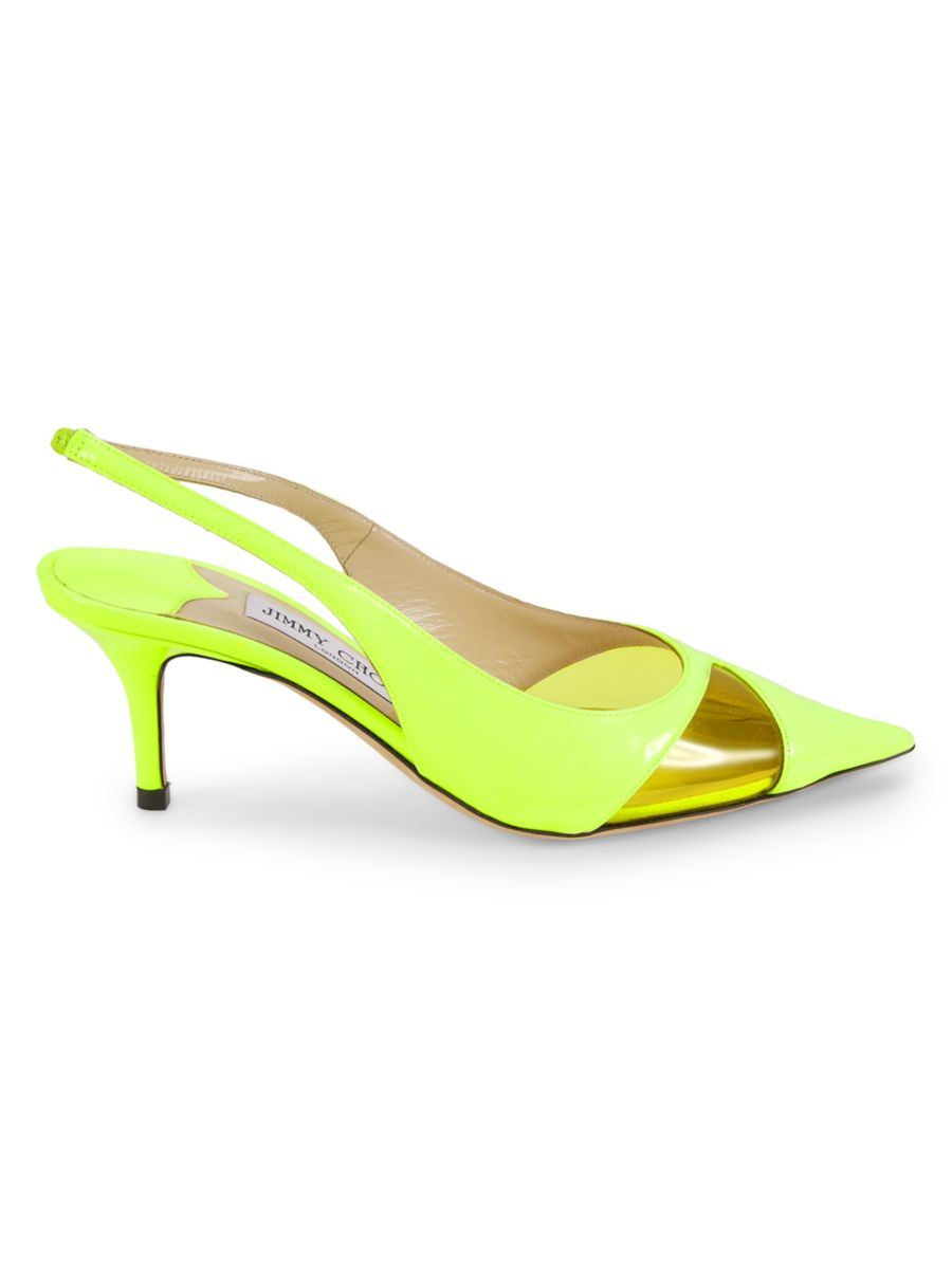 Лакированные туфли-лодочки Ginnie Pump 65 мм с ремешком на пятке и низким каблуком Jimmy Choo, цвет Citron