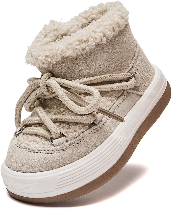 

Детские зимние ботинки LIZISHU с молнией и искусственным мехом для мальчиков и девочек, теплые зимние ботинки с нескользящей подошвой для первых шагов, для детей 9-24 месяцев, Beige