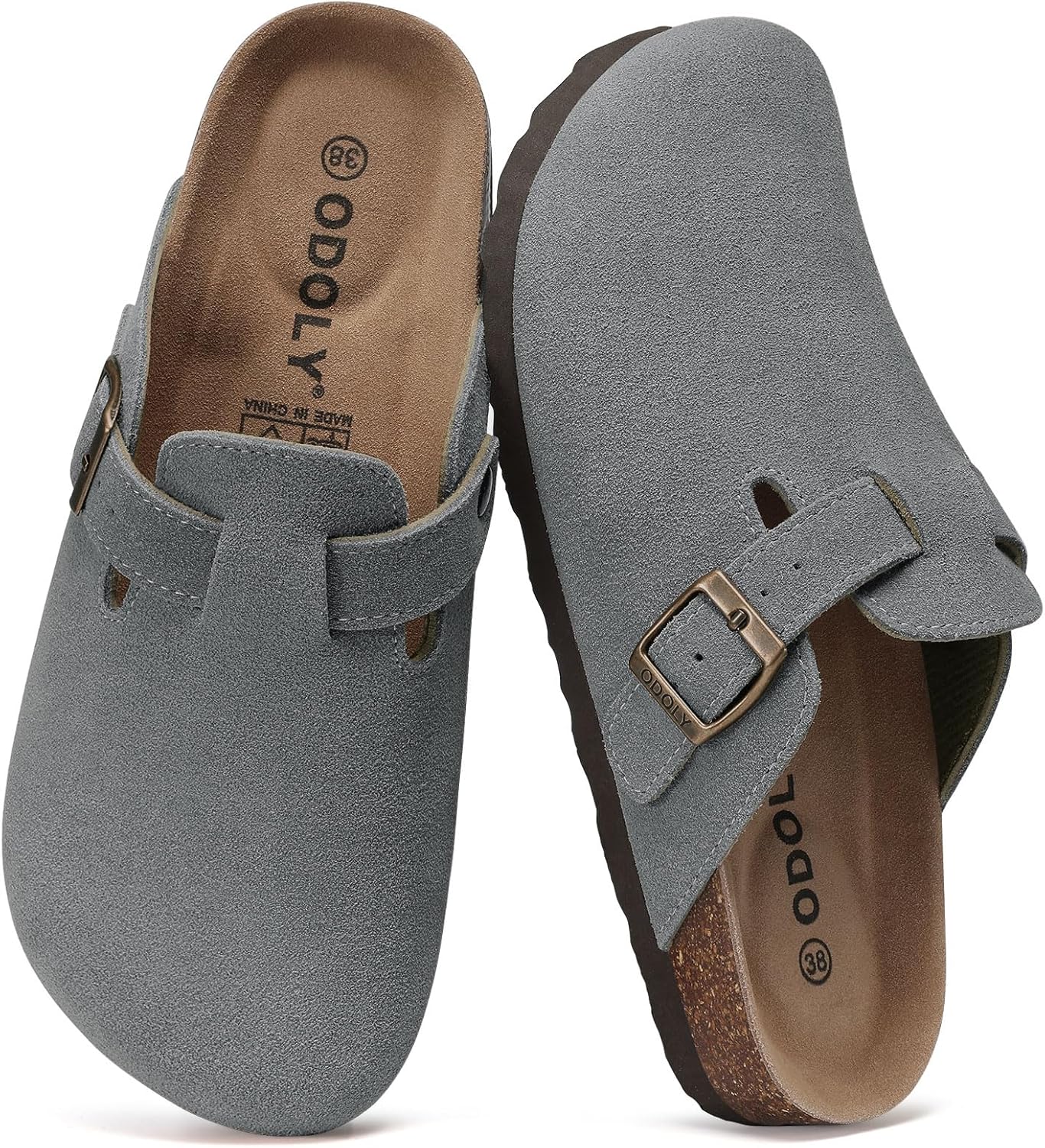 

Замшевые сабо для женщин и мужчин с мягкой пробковой стелькой, кожаные мюли, удобные обувь «картошка» с поддержкой свода Odoly, серый