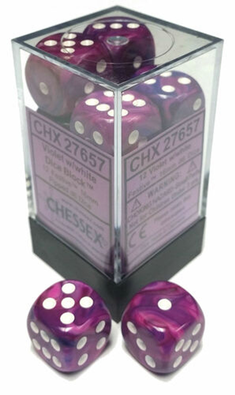 

Аксессуары Chessex Dice: Dm7 Festive 16mm D6 Violet/White (12)