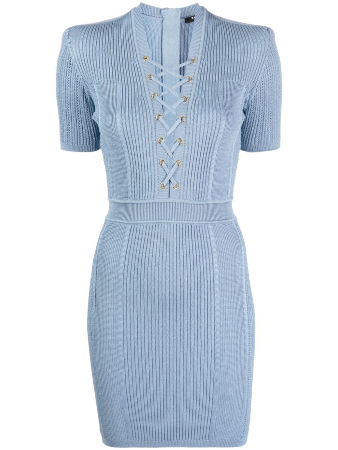 

Balmain платье мини в рубчик, синий
