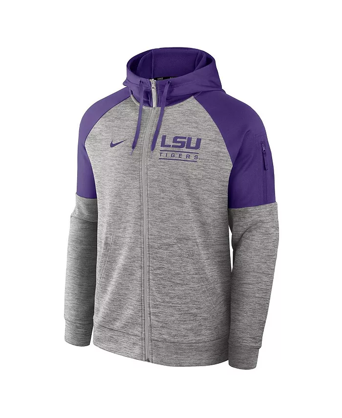 Мужская серая меланжевая толстовка с капюшоном LSU Tigers Fitness Raglan на молнии Nike — фото 2