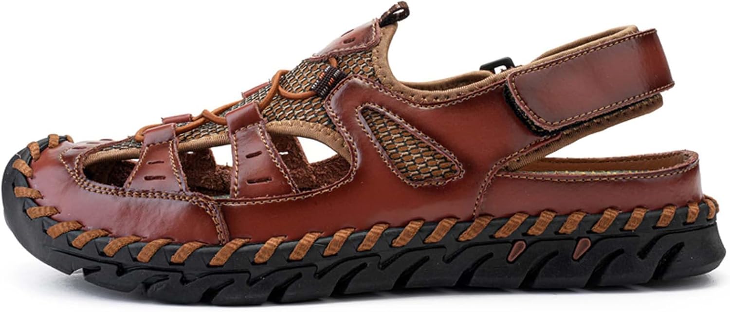 

Мужские спортивные сандалии с закрытым носком из кожи и сетки, дышащие, противоскользящие, быстросохнущие, легкие, для повседневной прогулки, пляжа, походов, скалолазания и активного отдыха Generic, коричневый