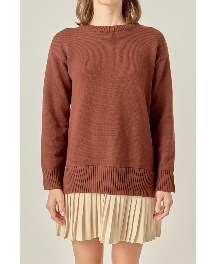 

Женское мини-платье в складку, выполненное из комбинированных материалов English Factory, Chocolate brown/tan