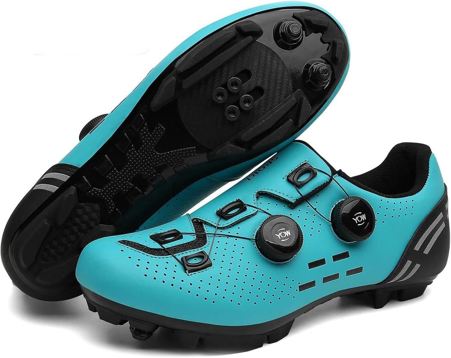 

Велосипедные туфли для мужчин и женщин, шоссейные/MTB - система самозапирающихся SPD, легкие и дышащие велотуфли с плоской подошвой для дороги и бездорожья (унисекс) Wttagkl, голубой