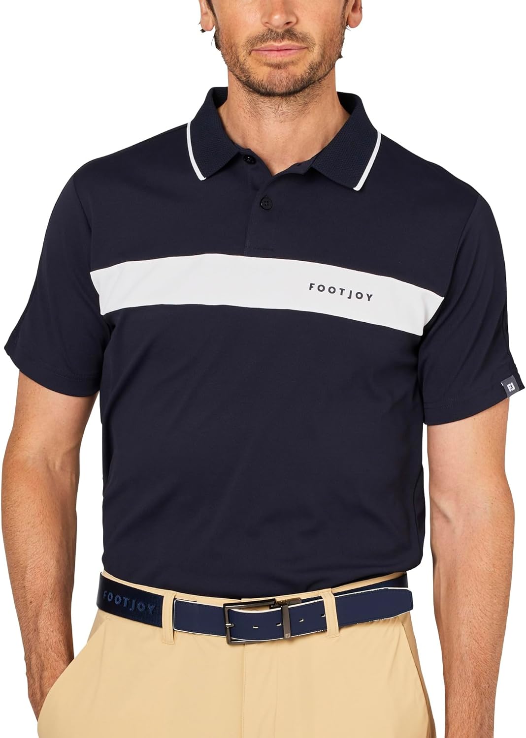 

Мужская поло-рубашка FootJoy для гольфа с коротким рукавом и вырезом на груди, темно-синий