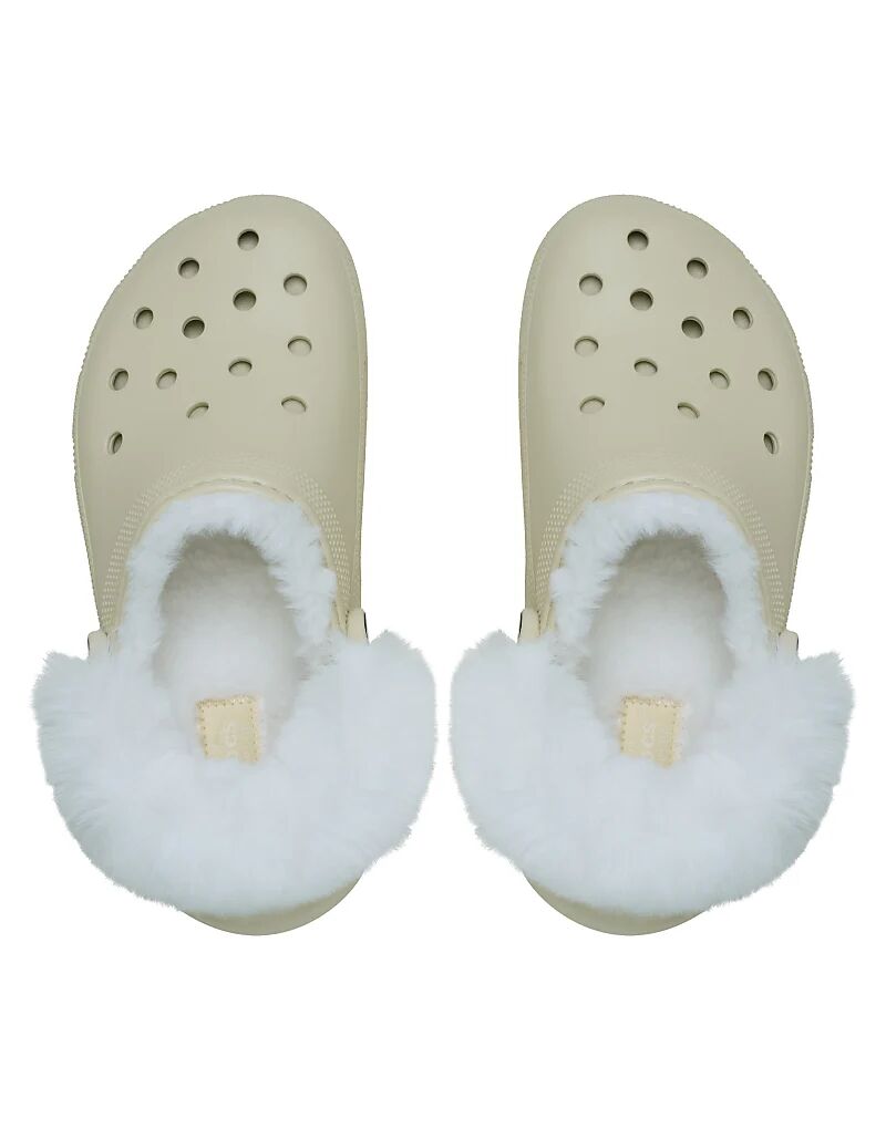 Классические сабо Crocs на платформе с флисовой подкладкой, на кости — фото 3