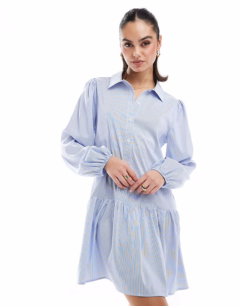 

Платье-рубашка мини Miss Selfridge с длинными рукавами и полосатым принтом