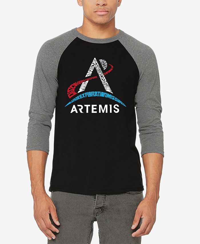 

Мужская футболка NASA Artemis Logo Raglan Baseball Word Art LA Pop Art, серебро