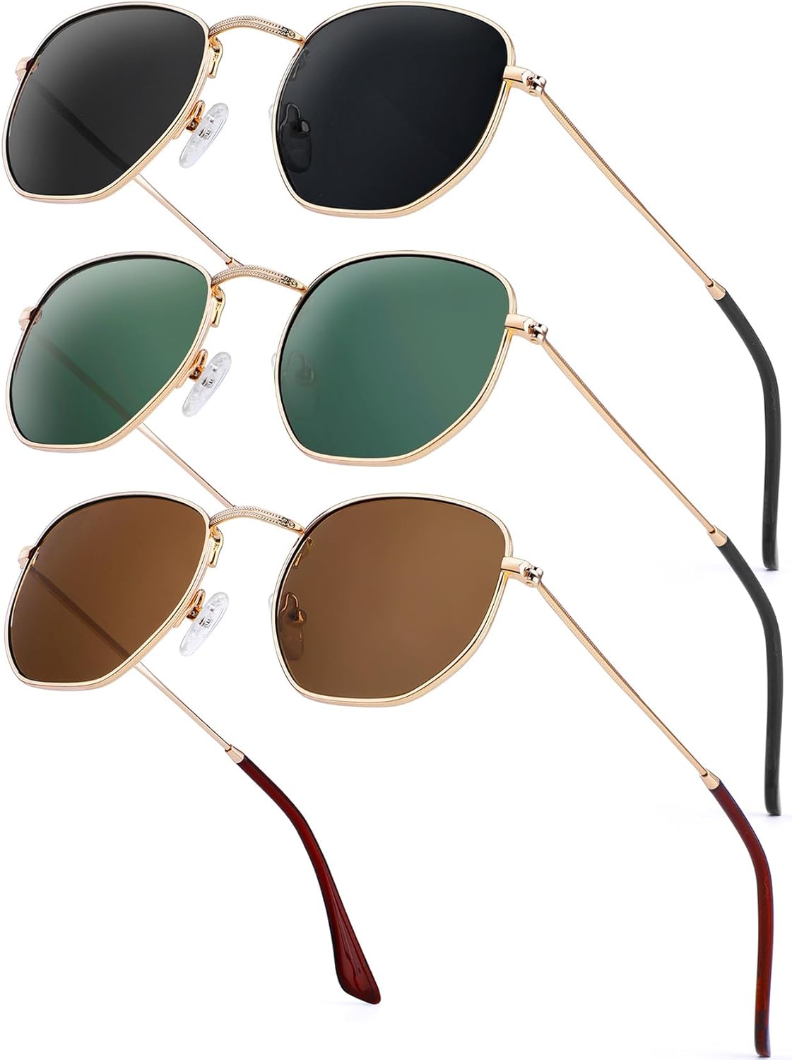 

Солнцезащитные очки KALIYADI для женщин и мужчин, поляризованные, квадратная форма, защита от УФ-излучения, модная шестиугольная металлическая оправа, C3 (3 Pack) Gold/Grey + Gold/G15 + Gold/Brown (Hexagonal)