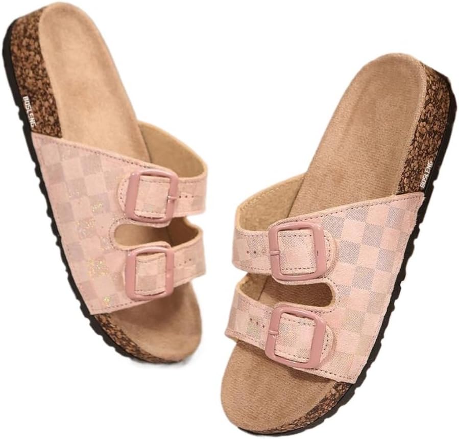 

Женские летние шлепанцы LokoLucx с клетчатым узором и пряжкой, модная летняя обувь больших размеров, идеальны для повседневной носки на пляже, розовый