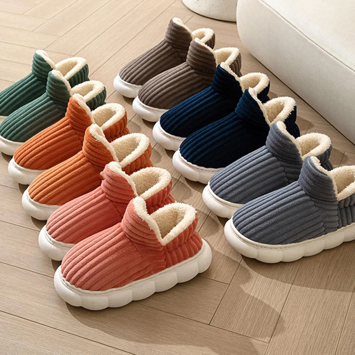 Женские закрытые теплые войлочные тапочки, женские тапочки на резиновой подошве, мужские закрытые пушистые теплые тапочки, тапочки из пены с эффектом памяти, домашние и уличные тапочки Maskjuwio, Gray — фото 4