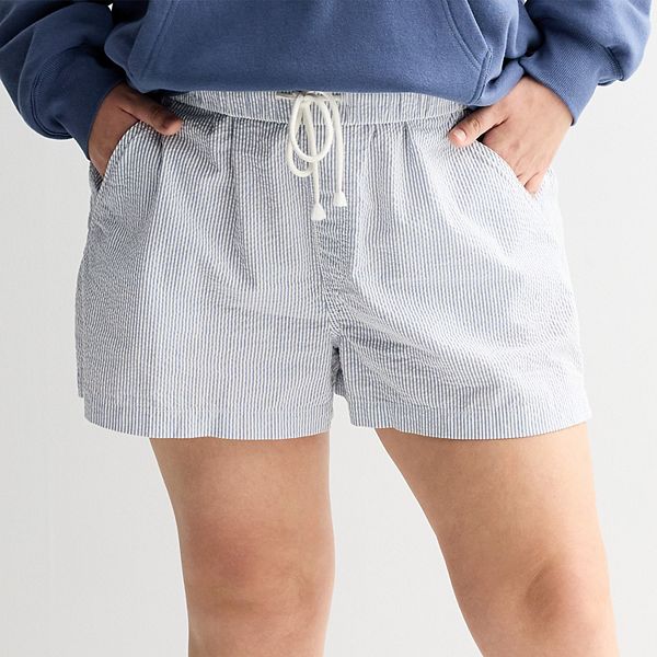 

Шорты Junior's Plus Size Mid Rise Seer Sucker So, Blue White Stripe