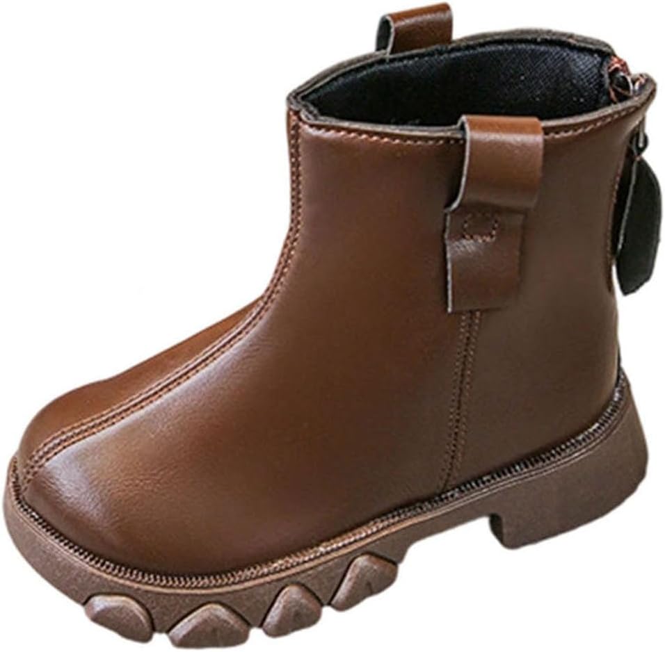 

Детские милые ботильоны принцессы на молнии сзади, с верховой обувью, осенне-зимняя мода, с флисовой подкладкой, теплые ботиночки Generic, Brown