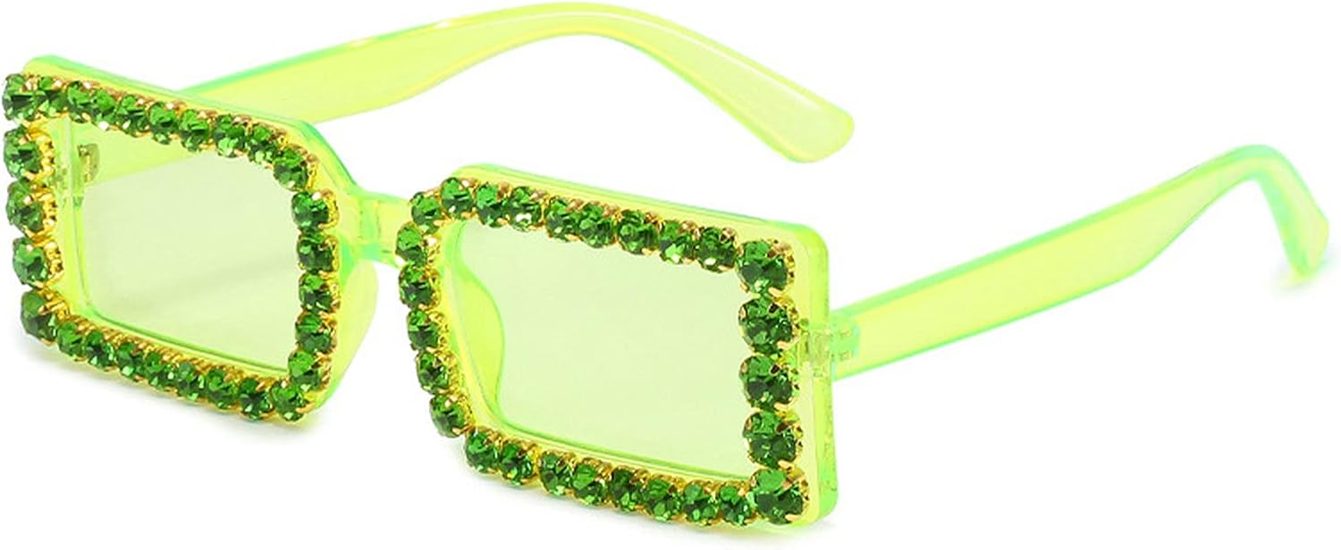 

COTIA Fashion Маленькие прямоугольные женские солнцезащитные очки класса люкс с бриллиантами, винтажные очки в стиле «желейный чай», модные мужские солнцезащитные очки с защитой от УФ-излучения UV400, Light Green