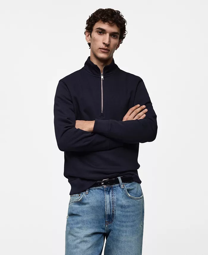 

Мужская толстовка Perkins-Neck с молнией на четверть MANGO, синий