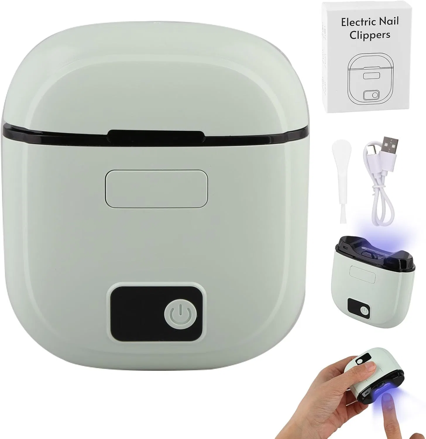 Электрический набор для стрижки ногтей 2-в-1 с LED-подсветкой, зеленый Synclum