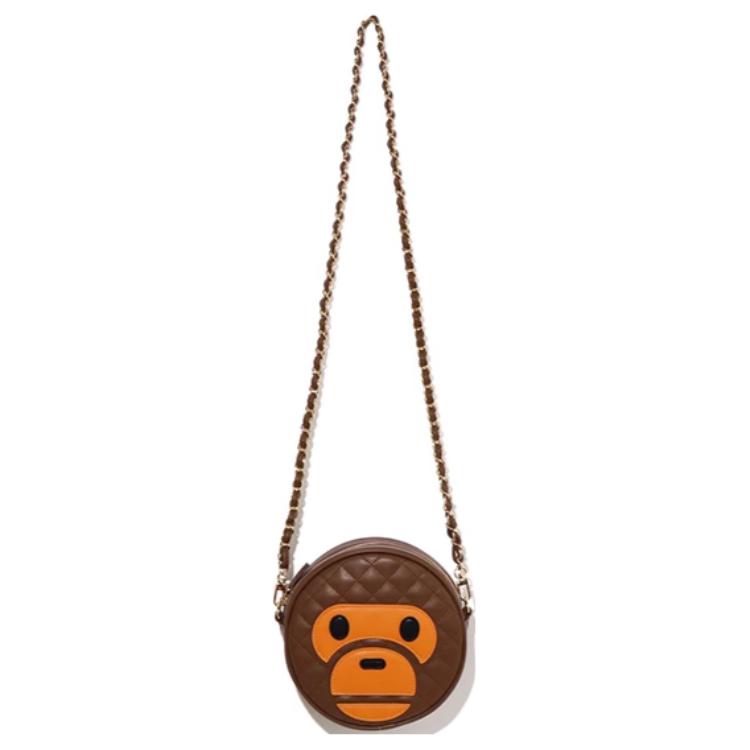 

A BATHING APE Микрофибра искусственная кожа маленькая круглая сумка через плечо среднего размера женская кофейная, Coffee