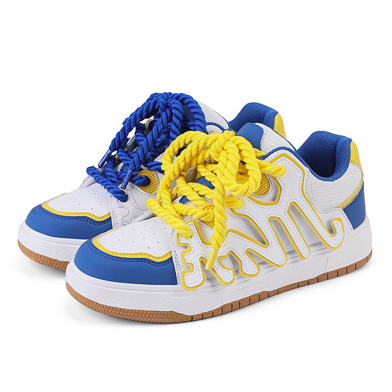 

JYVME Непарные скейтерские кроссовки унисекс низкие желтые и синие, цвет Yellow Blue Mismatched Color