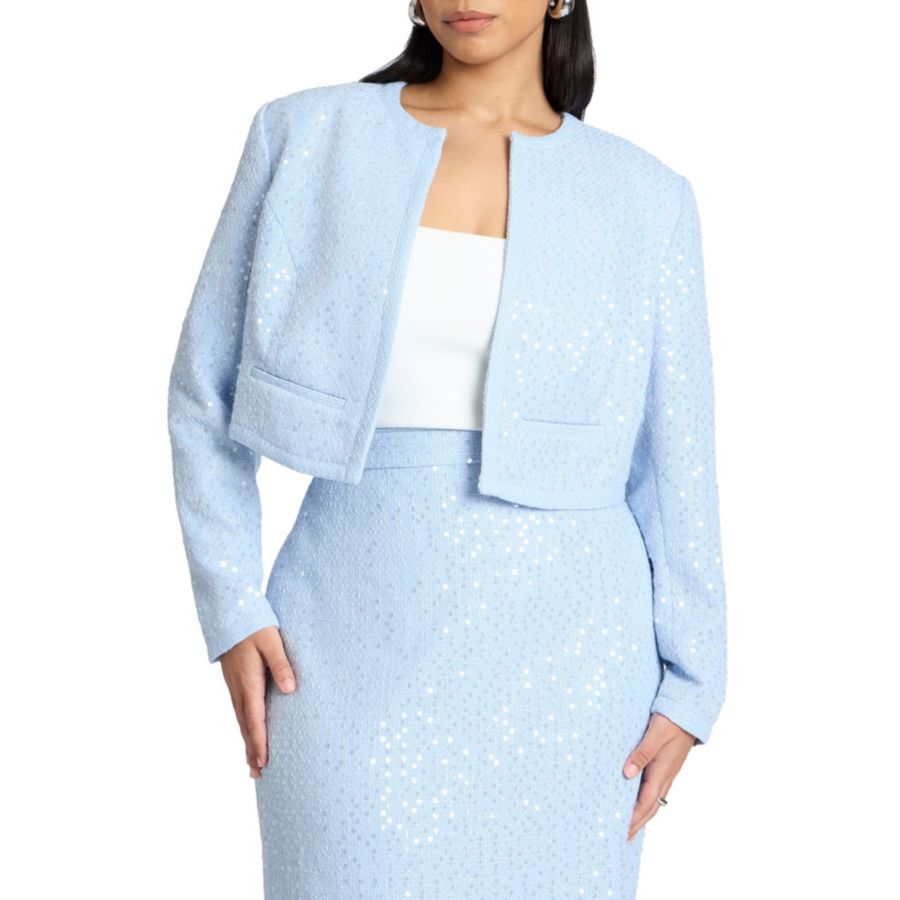 

Женский твидовый жакет с пайетками ELOQUII, Light blue