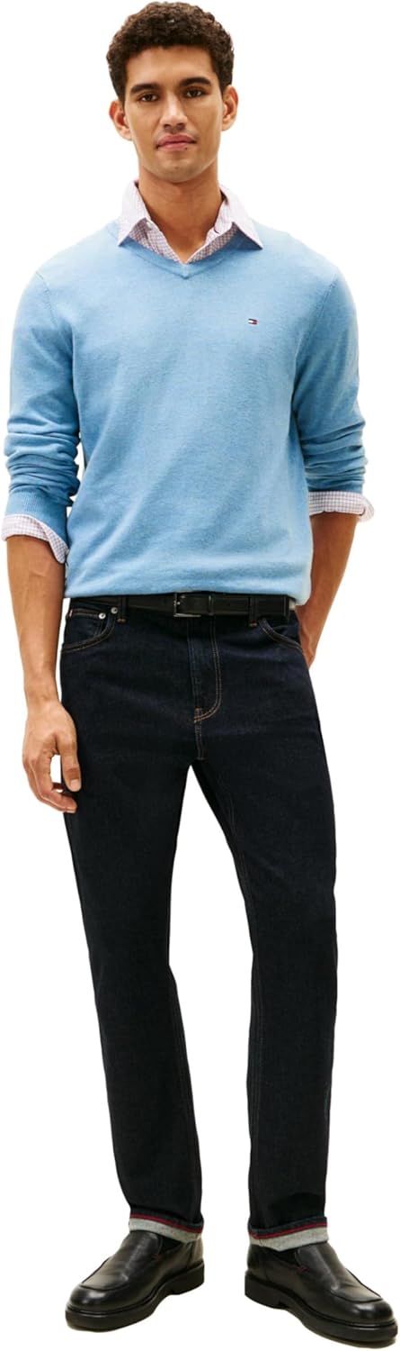 Мужской свитер Tommy Hilfiger Essential из хлопка с длинным рукавом и V-образным вырезом, Medium Chambray — фото 3