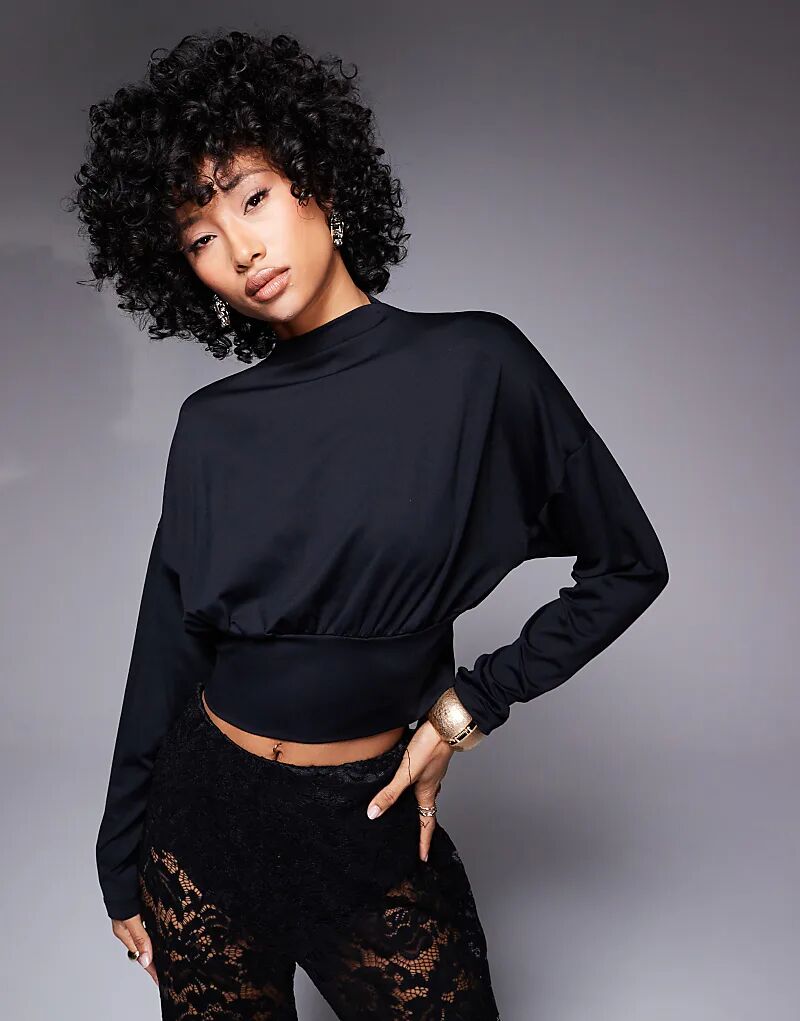

Топ с высоким воротом и талией в черном цвете ASOS DESIGN