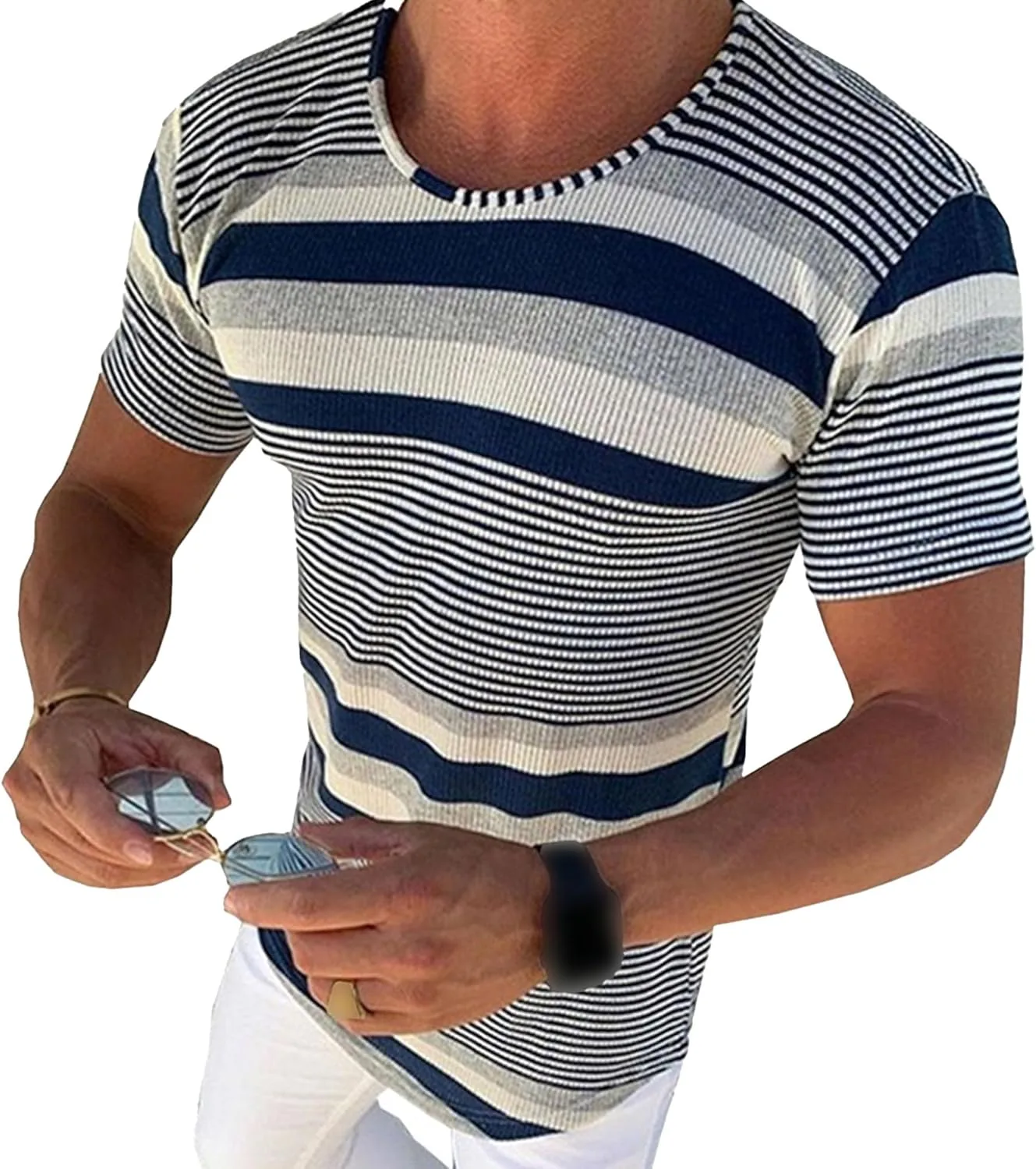 

Мужская футболка Ribbed Knit Soft с коротким рукавом Slim Fit Muscle Stretch SWJGLITTR