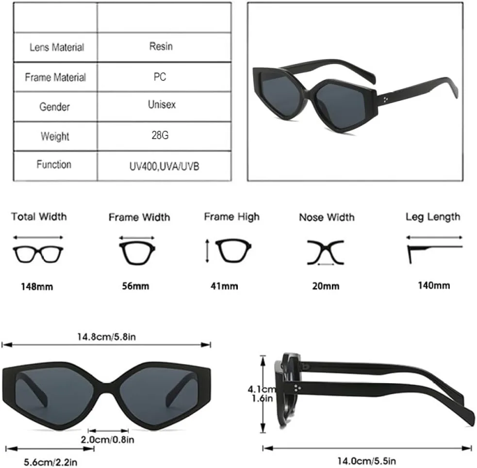 

Солнцезащитные очки LVTFCO Polygon Cat Eye для женщин, модные очки с градиентными линзами, винтажные солнцезащитные очки для мужчин с заклепками, White Purple