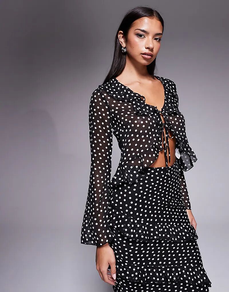 

Блузка New Look с цветочным принтом и оборками, черная