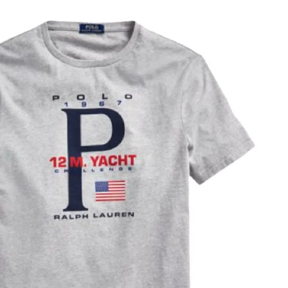 Футболка Polo Ralph Lauren серая с круглым вырезом — фото 3