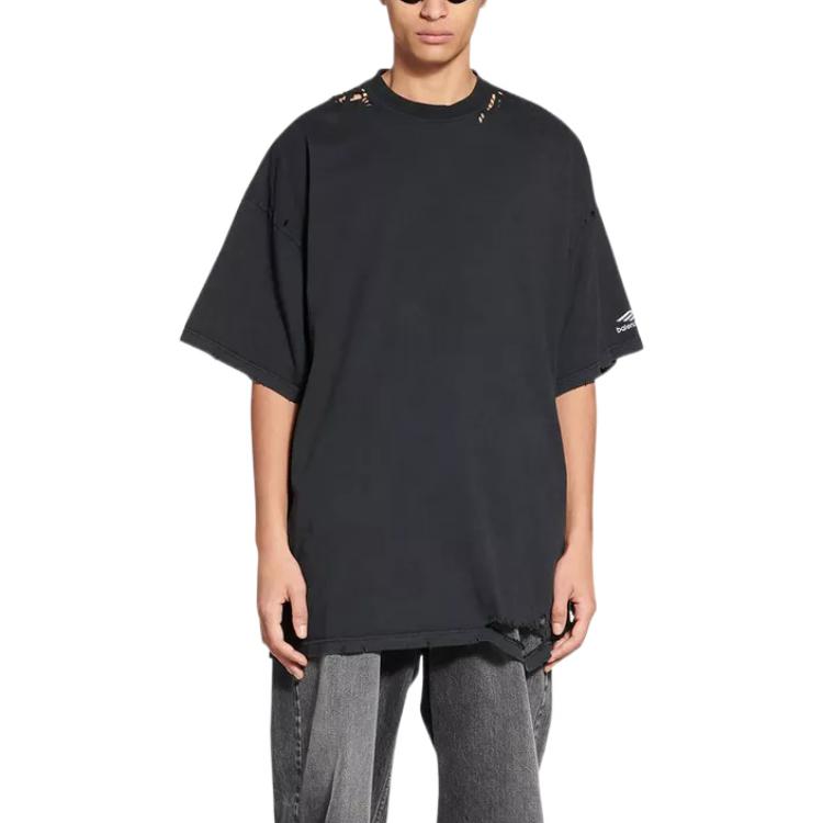 Футболка Balenciaga 3B Sports Icon Repaired Oversized T-Shirt 'Washed Black', черный — фото 3