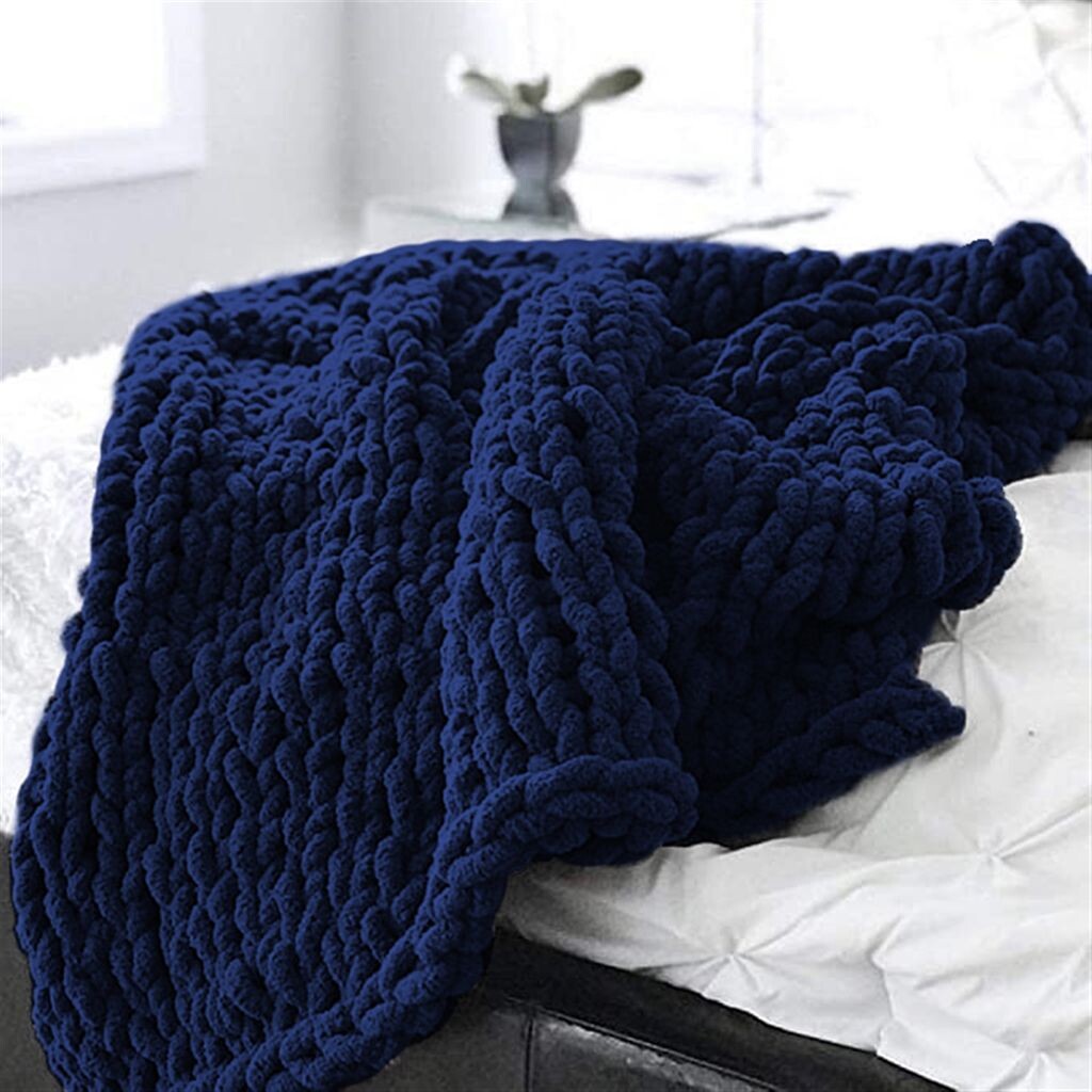 

Вязаное одеяло из синельной пряжи Вязаное одеяло ручной работы Покрывало для домашних животных Кресло для дивана Вязание объемное одеяло Домашний декор Подарок, темно-синий, 130x170 см DQQ