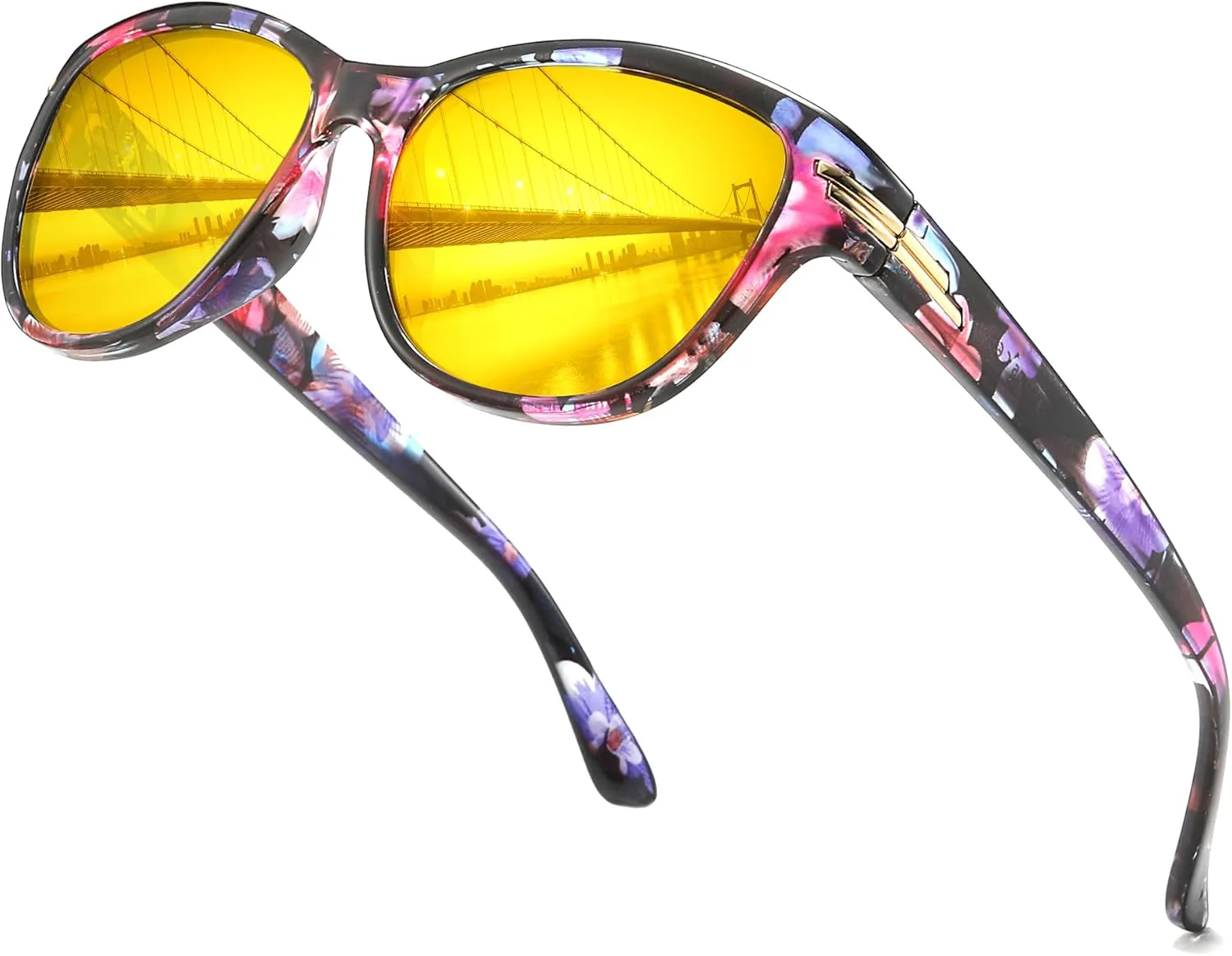 

Очки для ночного вождения LVIOE для женщин и мужчин, поляризованные, желтого цвета, с антибликовым покрытием, модель LN2317, A07 Floral Frame/Night Vision