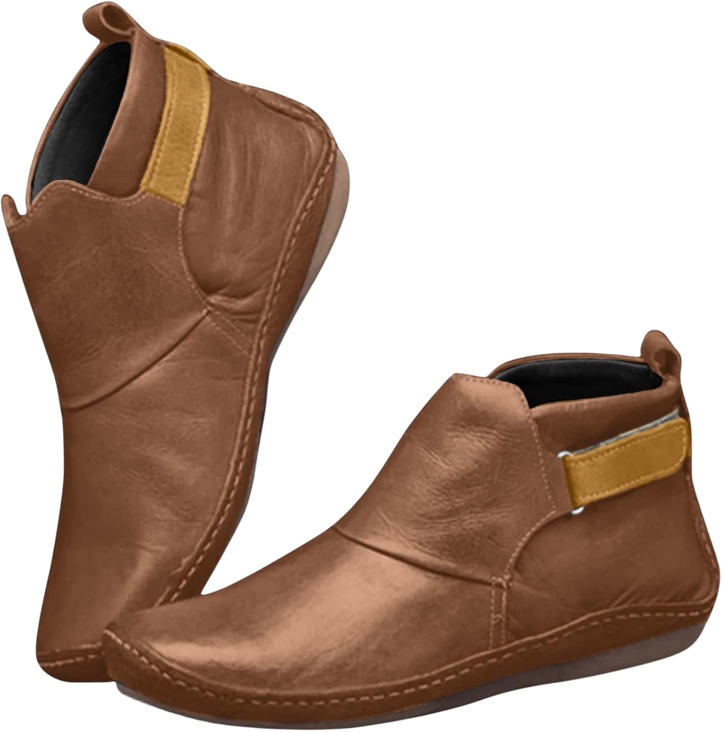 

Женские ботинки Wankang на низком каблуке Челси, из искусственной кожи, с заостренным носком, широкие, без шнуровки, короткие ботильоны, темно-коричневый