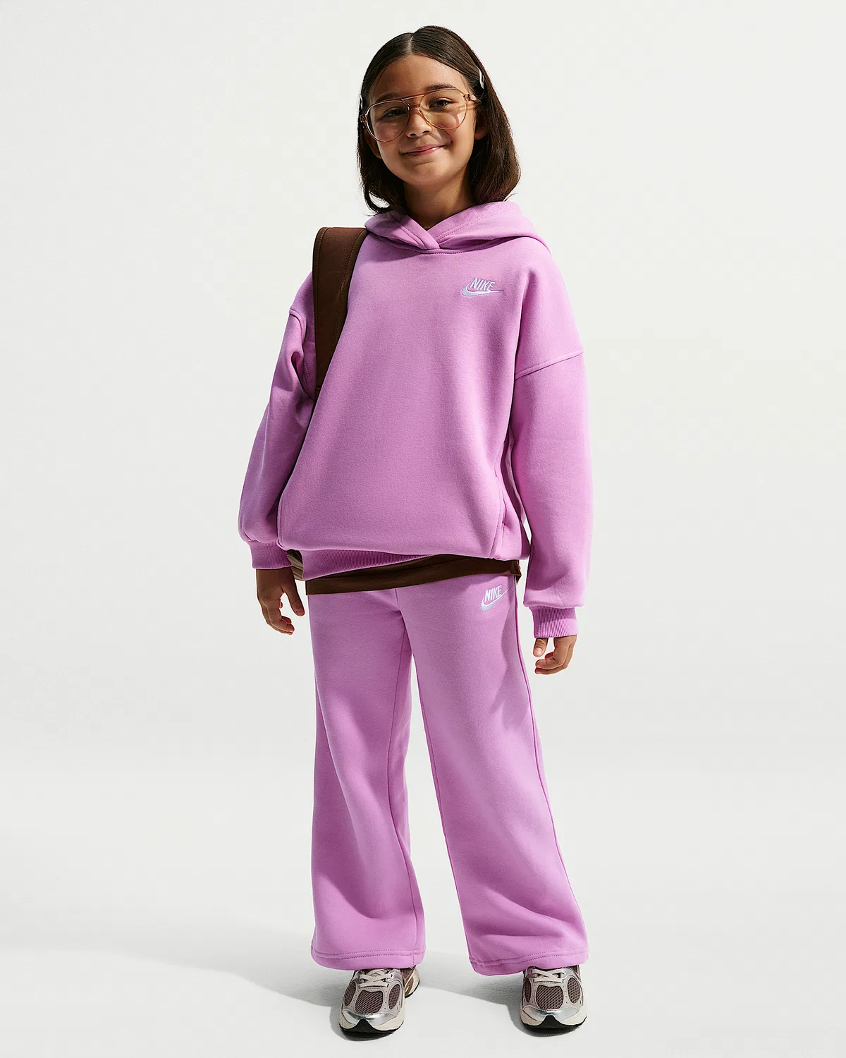 Детские широкие штаны Nike Sportswear Club Fleece, Light Magenta/Light Magenta/White