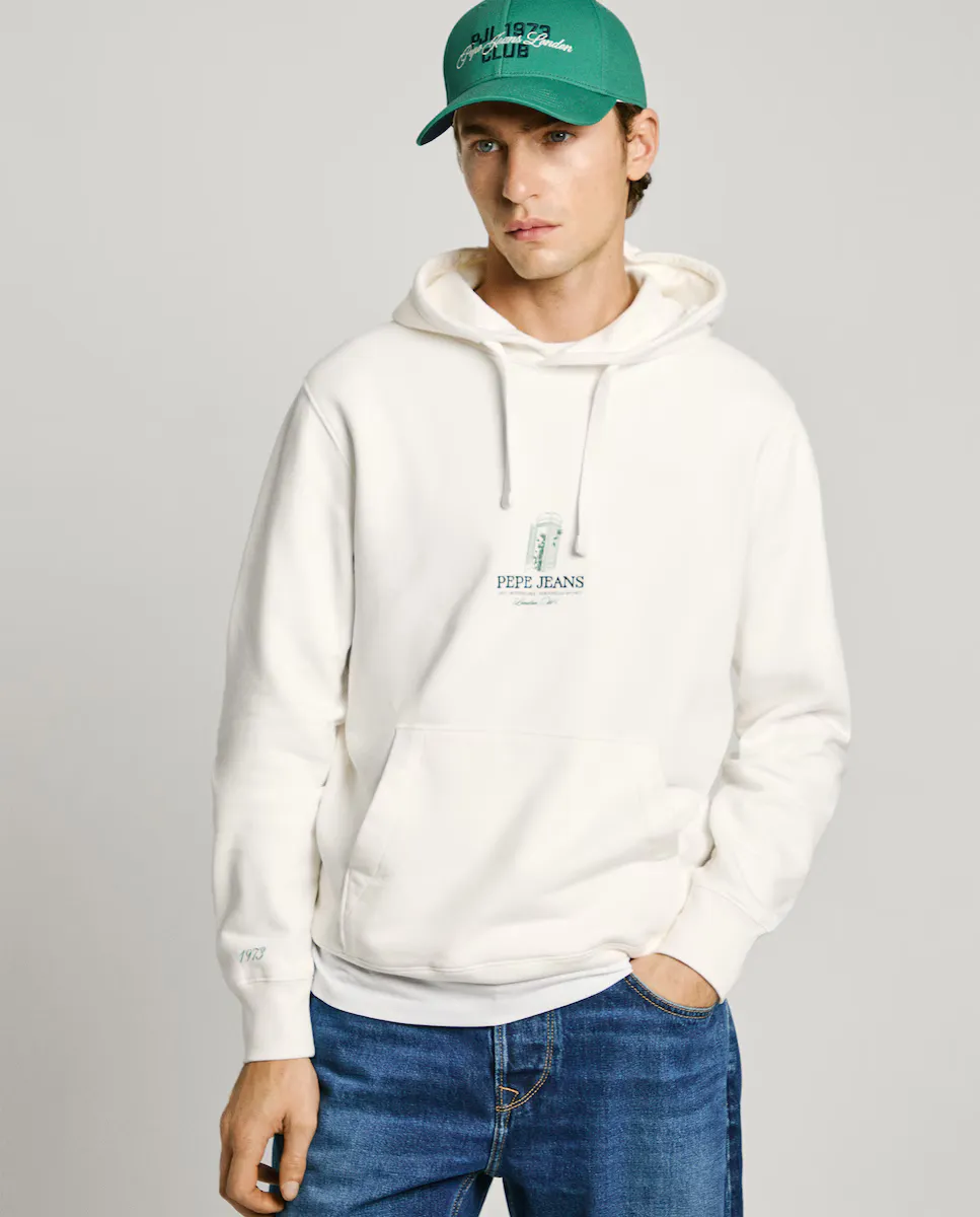 

Мужская толстовка с регулируемым капюшоном и принтом на спине Pepe Jeans, белый