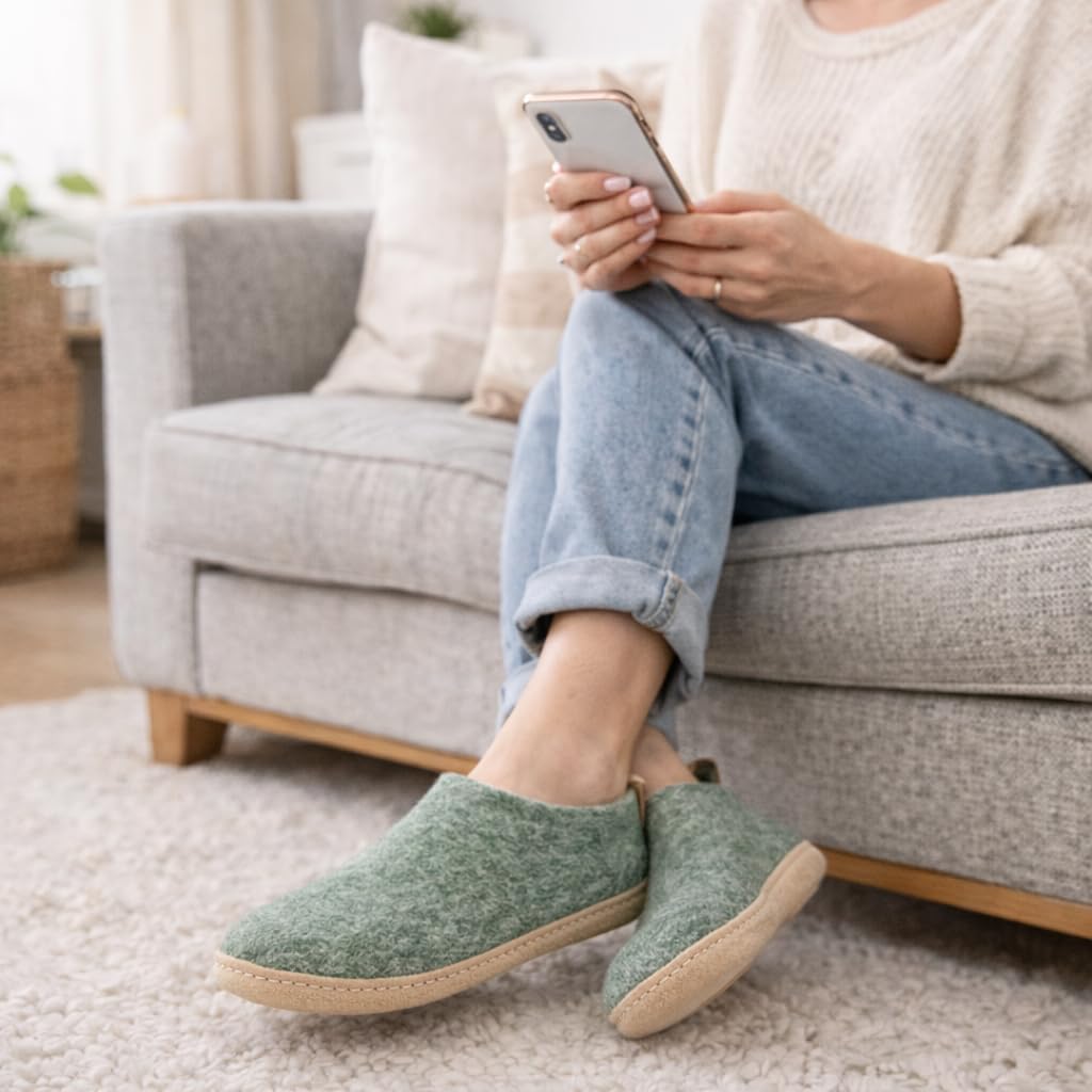 Тапочки Woolly из войлока с кожаной подошвой, Премиальная новозеландская шерсть, Ручная работа по итальянскому дизайну, Мягкие, дышащие и без запаха Woolly'S, зеленый — фото 2