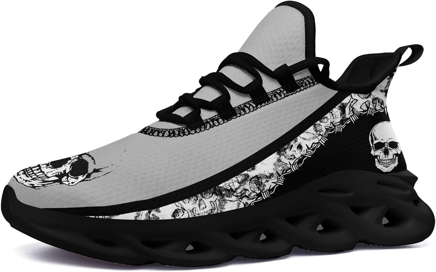 

Мужские дорожные кроссовки для бега с противоскользящей подошвой, легкие, модные с черепом и розой, для ходьбы, спортивные, стильные, с амортизацией, женские Coolcustomize, серый