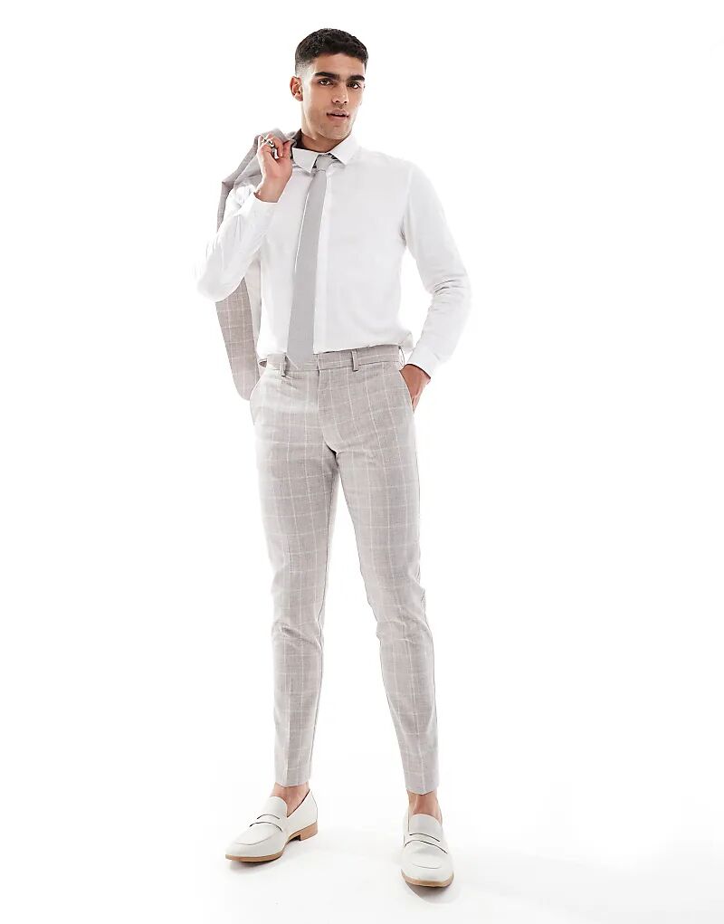 

Узкие брюки ASOS DESIGN бежевого цвета в клетку