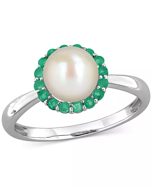 

Кольцо с культивированным пресноводным жемчугом (7-7,5 мм) и изумрудом (1/3 карата) из стерлингового серебра Macy'S, green