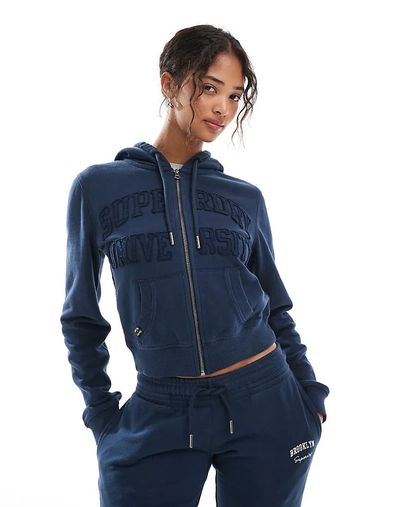 

Укороченная толстовка с капюшоном на молнии Superdry Athletic Essentials насыщенного темно-синего цвета