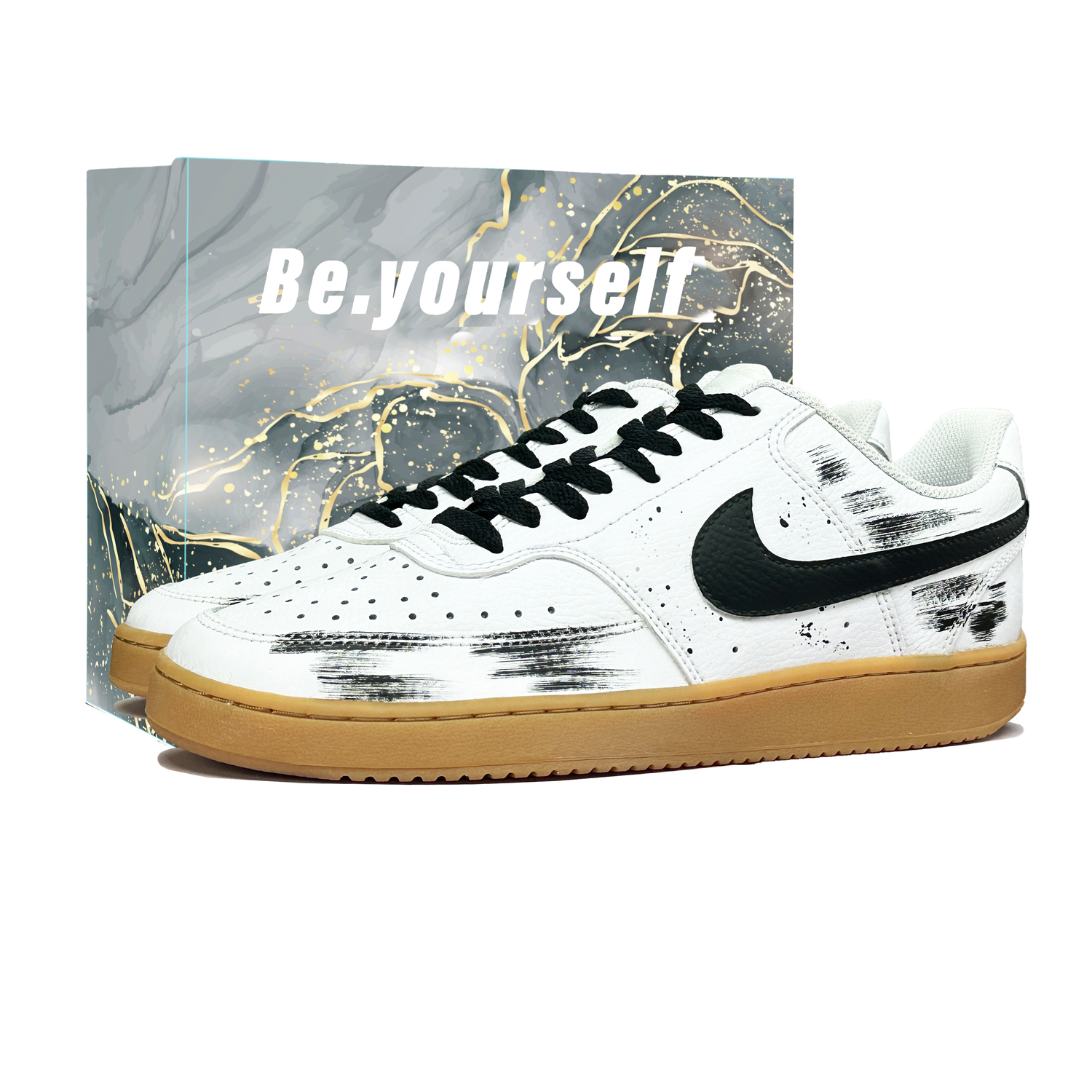 

Nike Court Vision 1 Night Sky Star Film Leather Abrasion Resistant Low top Skateboard Shoes мужские черно-белые