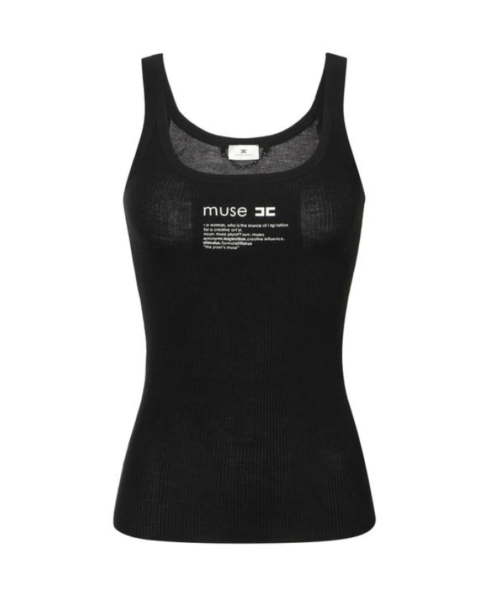 

Вязаный топ с буквенным декором Elisabetta Franchi, черный