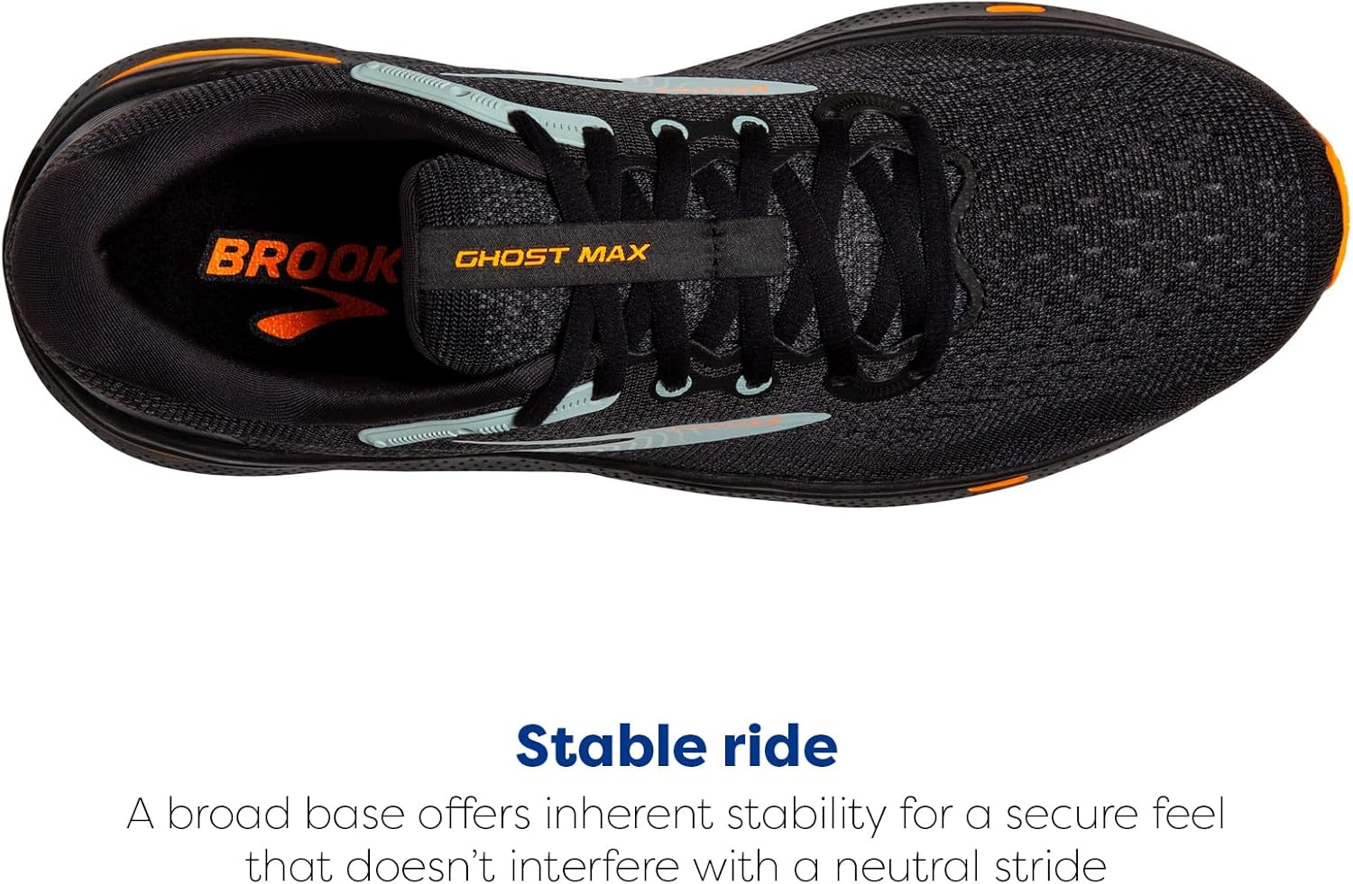 Мужские кроссовки Brooks Ghost Max Cushion для бега и ходьбы, нейтральная посадка, черный/оранжевый/голубой — фото 4
