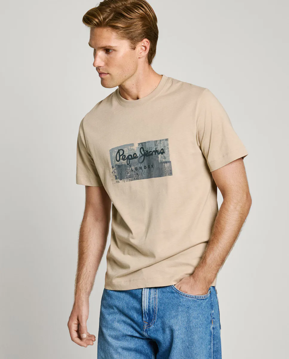 

Мужская футболка с коротким рукавом и принтом логотипа Pepe Jeans, бежевый